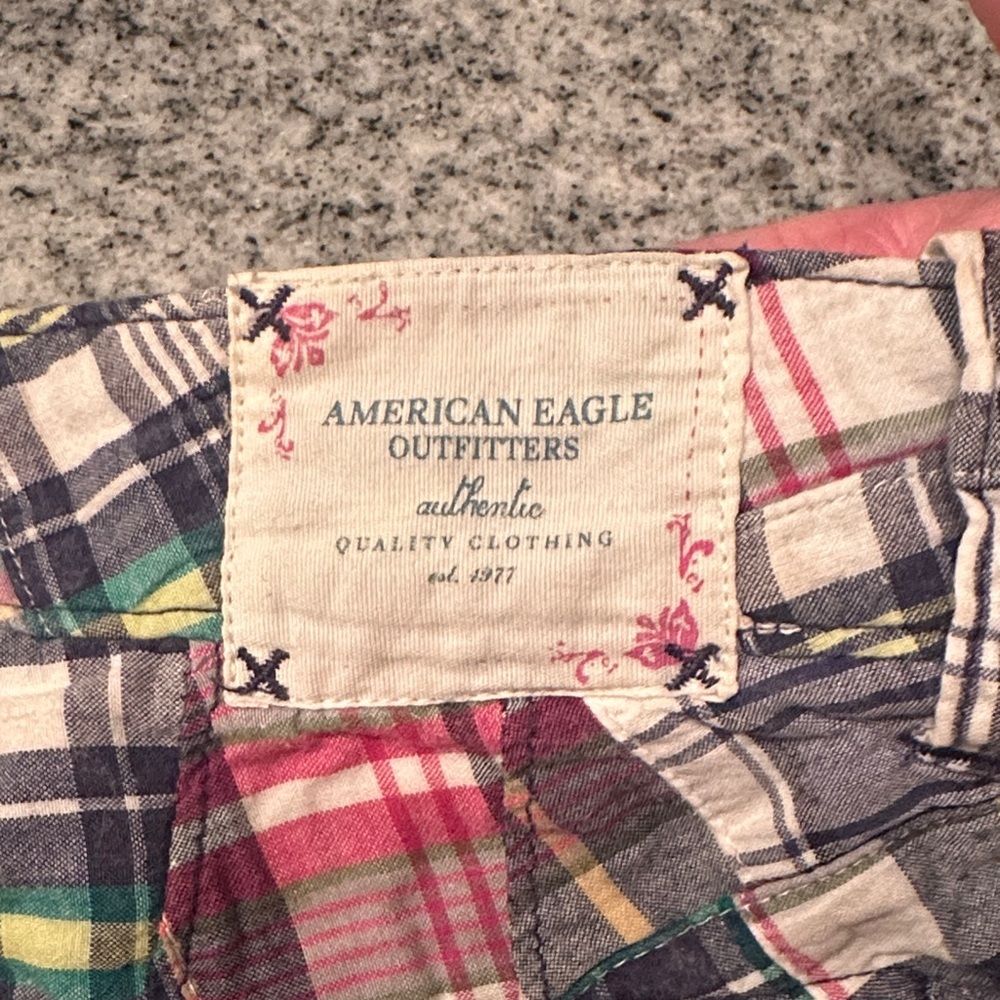 American Eagle Outfitters Plaid Multicolor Patchwork Jean Shorts - Picture 5 of 6